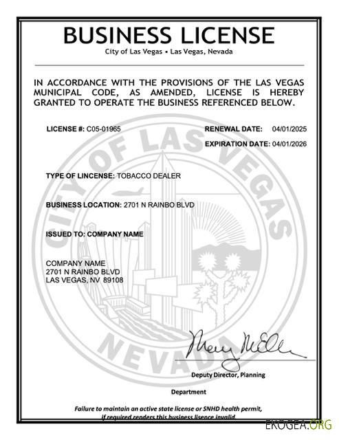 Modèle Word et PDF de licence commerciale aux États Unis Nevada